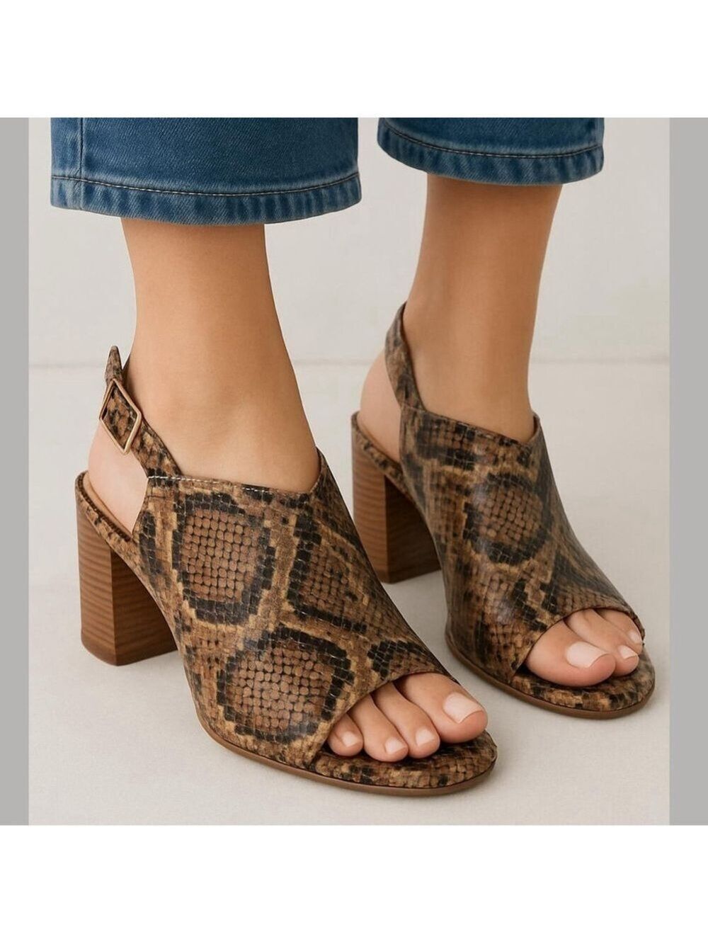 Sole Society Brown Snake Print Women's Slingback Shoes heeled sandals brown sz 7